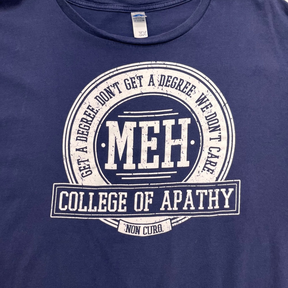 shirt.woot! Mens 3XL Navy Blue MEH College of Apathy Funny Graphic T-Shirt